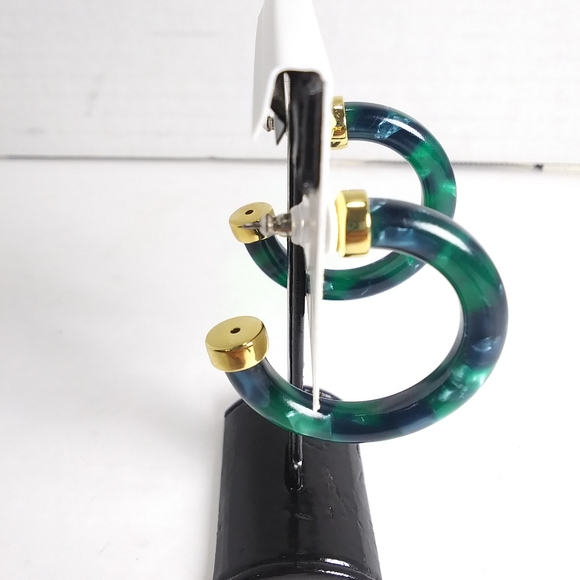 FOSSIL Green "Marble" Post Hoops w/ Gold Accents NWT - Picture 12 of 12